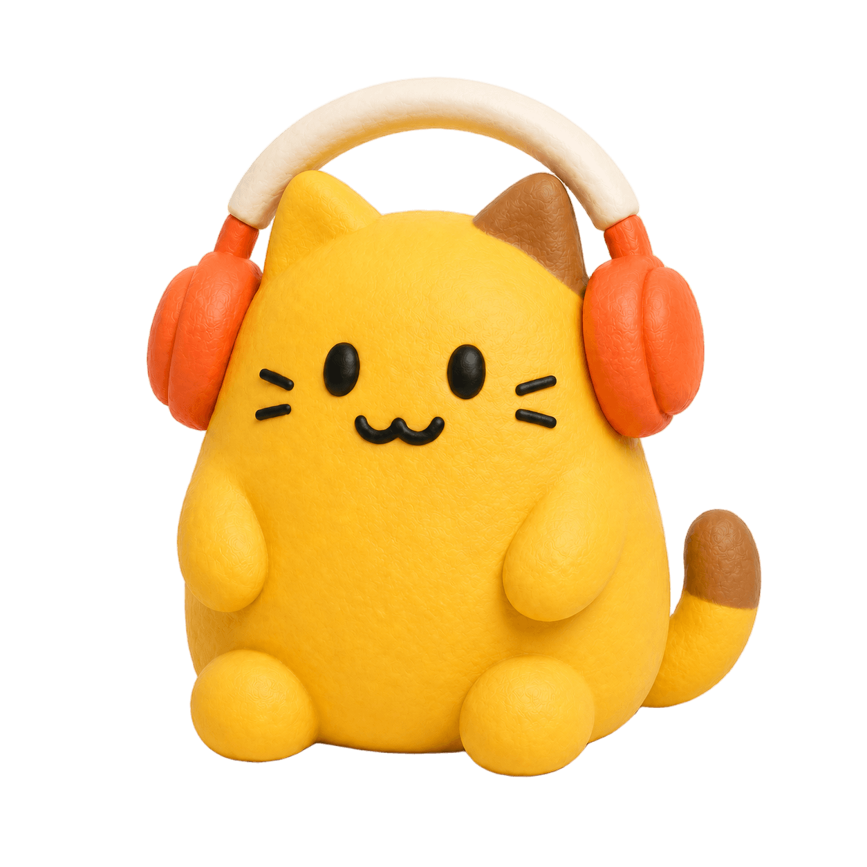 Golden ListenCat mascot wearing orange headphones
